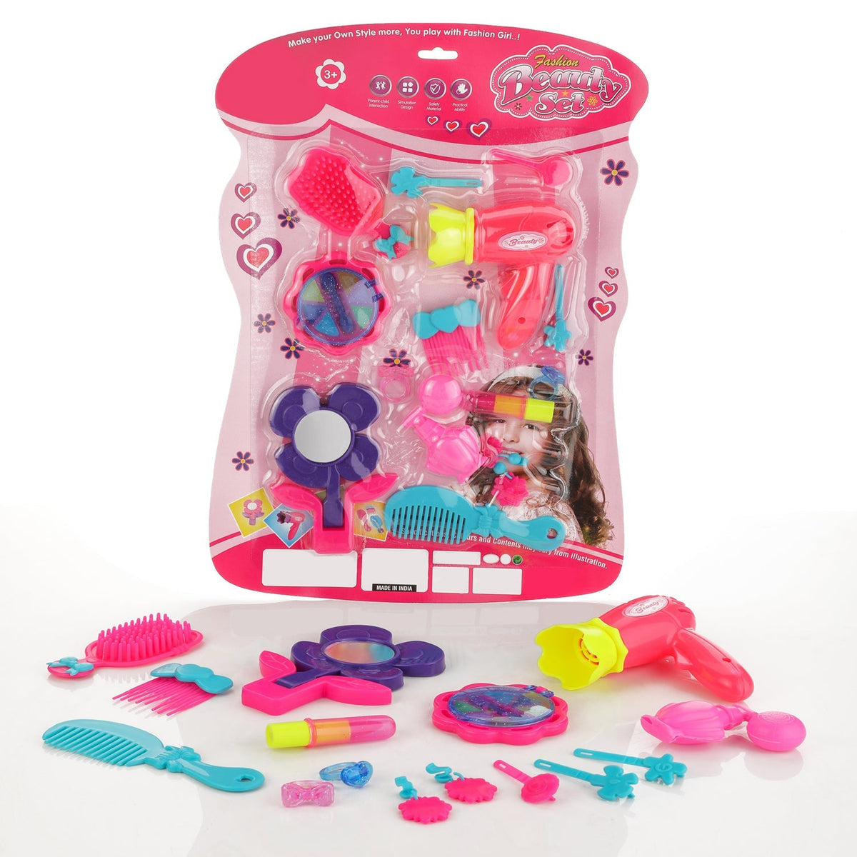 Girls' multicolour beauty suitcase with pretend makeup accessories. Main image