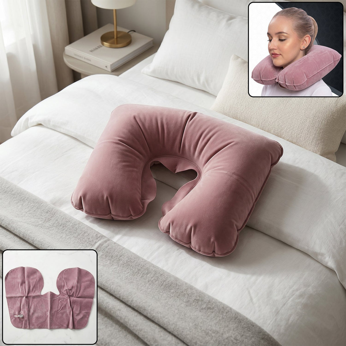 U-Shaped soft foam travel neck pillow supporting neck during travel Main image