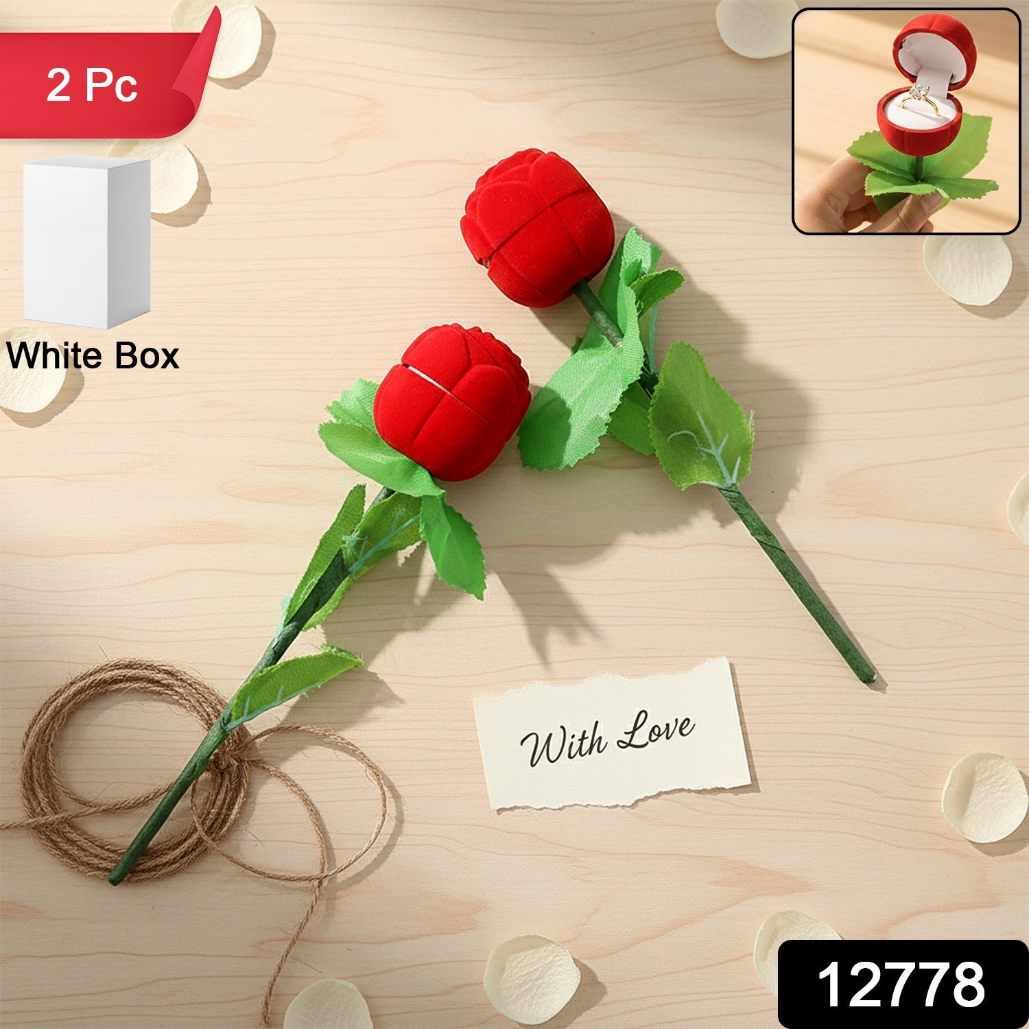 Artificial Rose Ring Box Set – 2 Piece Flower-Shaped Gift Secondary image