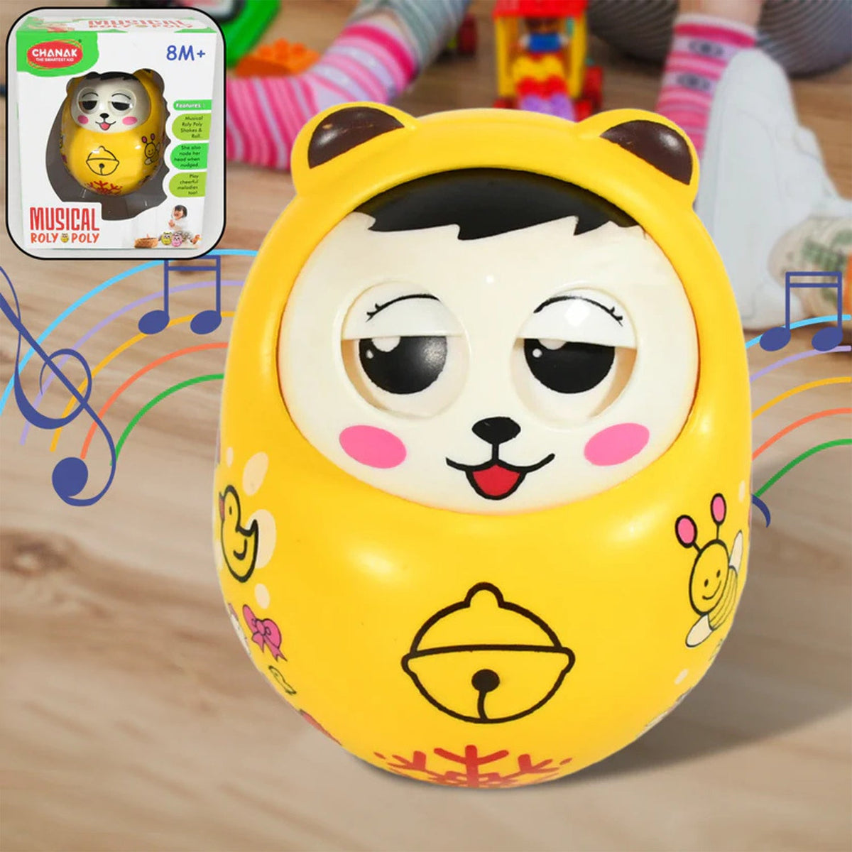 Multicolor musical roly poly toy with a cute animal face Main image