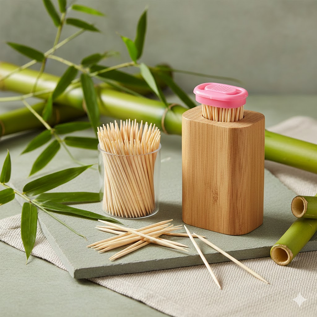 Bamboo Toothpicks – Eco-Friendly Reusable Dispenser Box | Organivo Secondary image