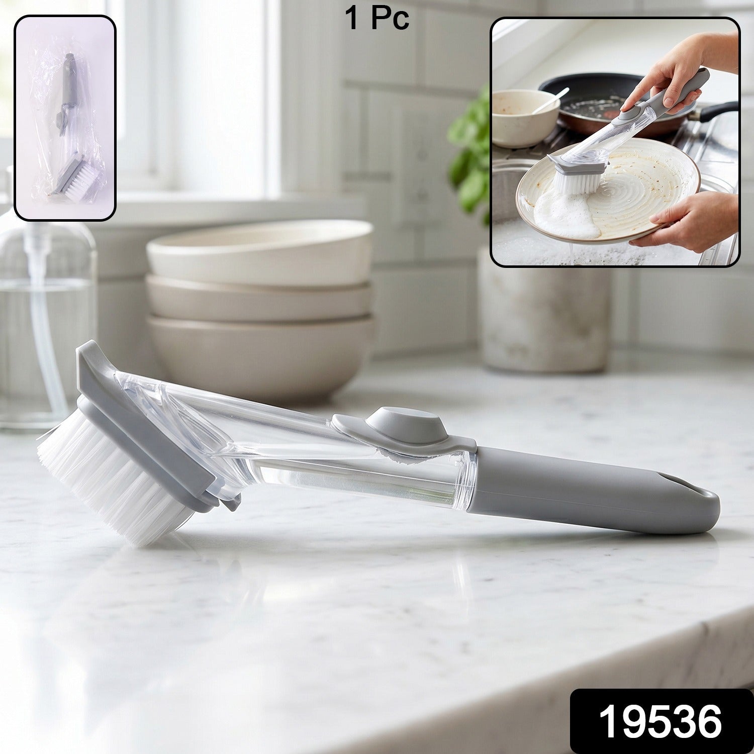Refillable Soap Dispensing Dish Scrub Brush – Effortless & Hygienic Cleaning Secondary image