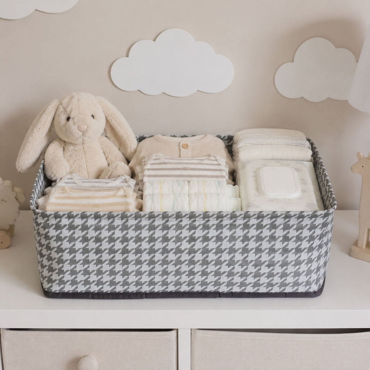 Foldable fabric cloth organizer basket with sturdy sides and handles Main image