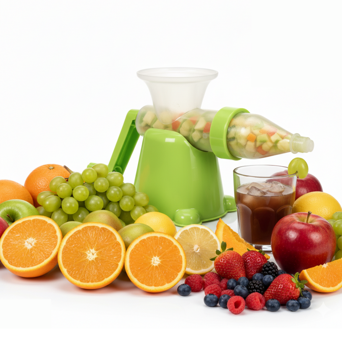 Manual plastic fruit and vegetable juicer product image showing durable design Main image