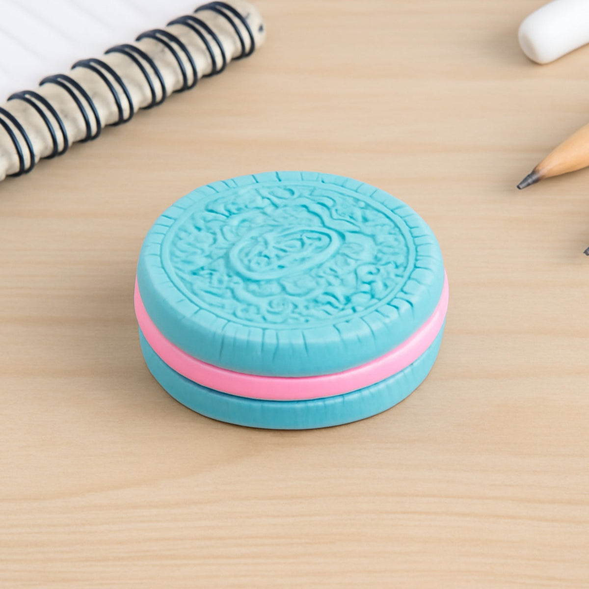 Assorted biscuit erasers displayed on a white background, perfect for kids' stationery. Main image