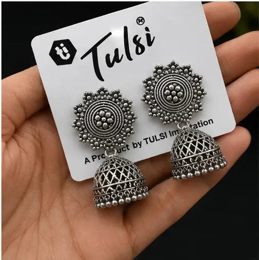 Fresh Vibes Combo of 6 Traditional Jhumka Earrings – Oxidised Silver Plated Lightweight Jhumkas for Women & Girls