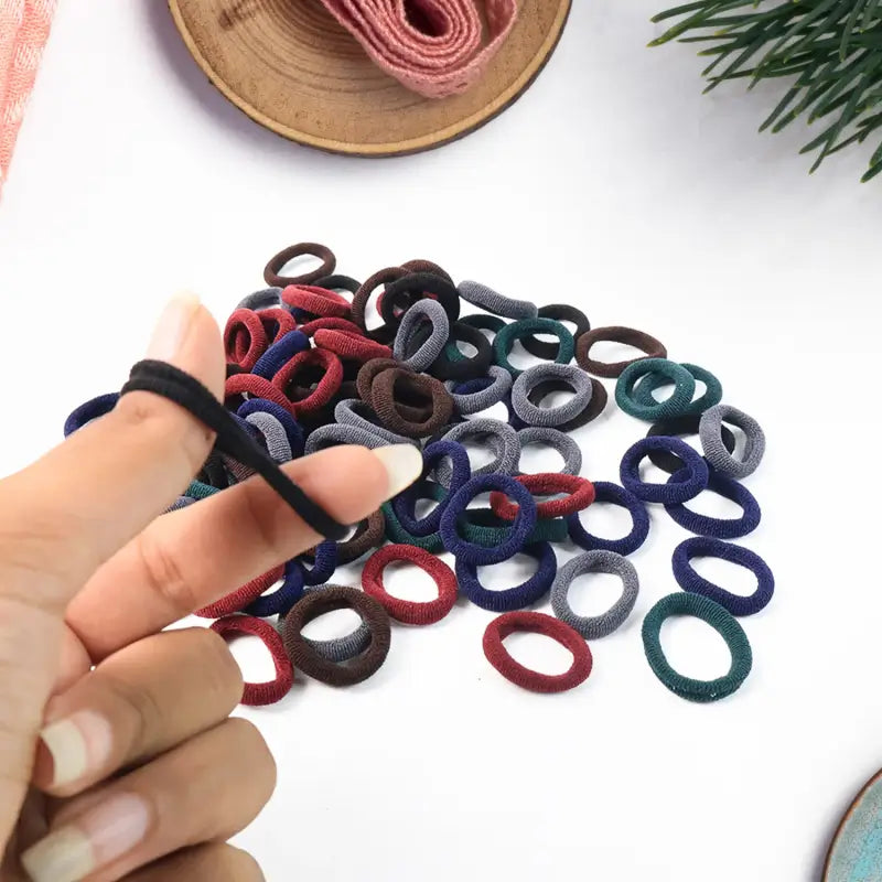 Small Multicolour Hair Rubber Bands (Pack of 100) – Soft Elastic Hair Ties for Girls, Kids, Women & Ponytails