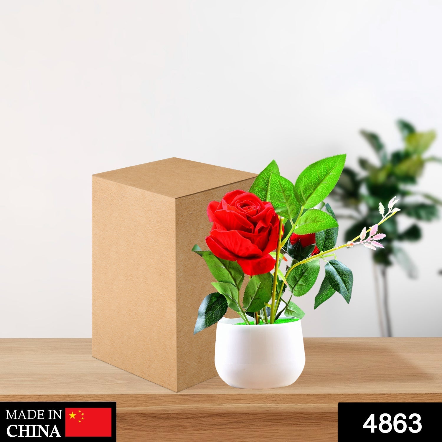 Artificial Rose Plant – Realistic Decor with Pot | VoltDesk Secondary image