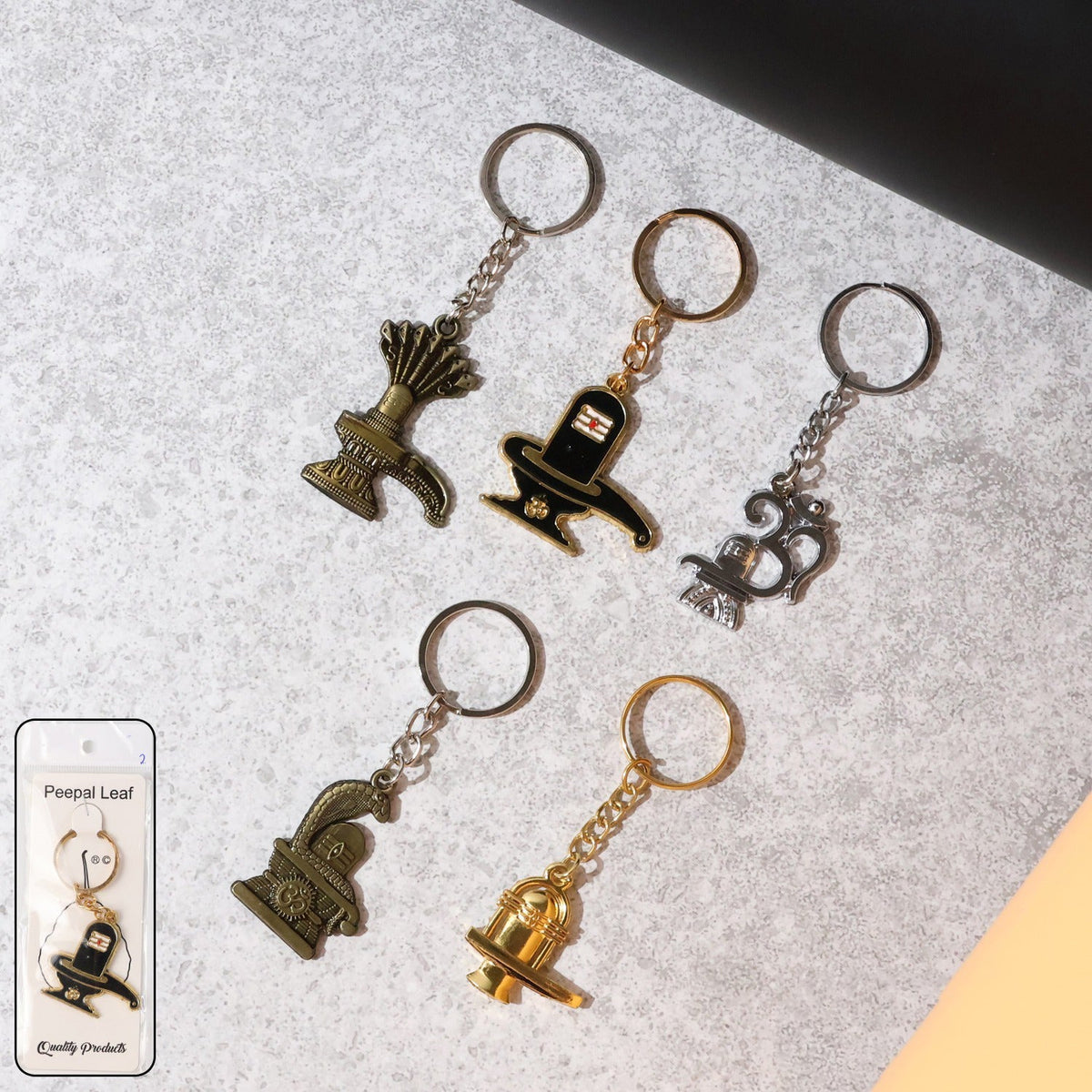 Shivling Trishul metal keychain set with antique finish Main image