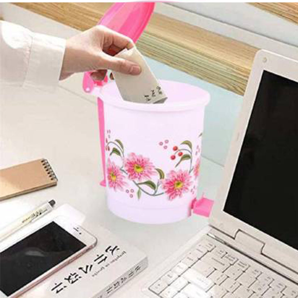 Compact plastic desk dustbin with hands-free pedal, ideal for offices and homes. Main image