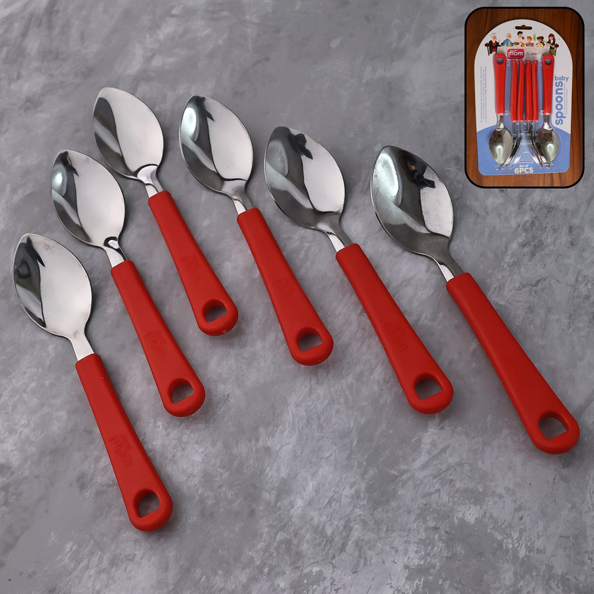 Baby feeding spoon set with stainless steel heads and ergonomic handles Main image