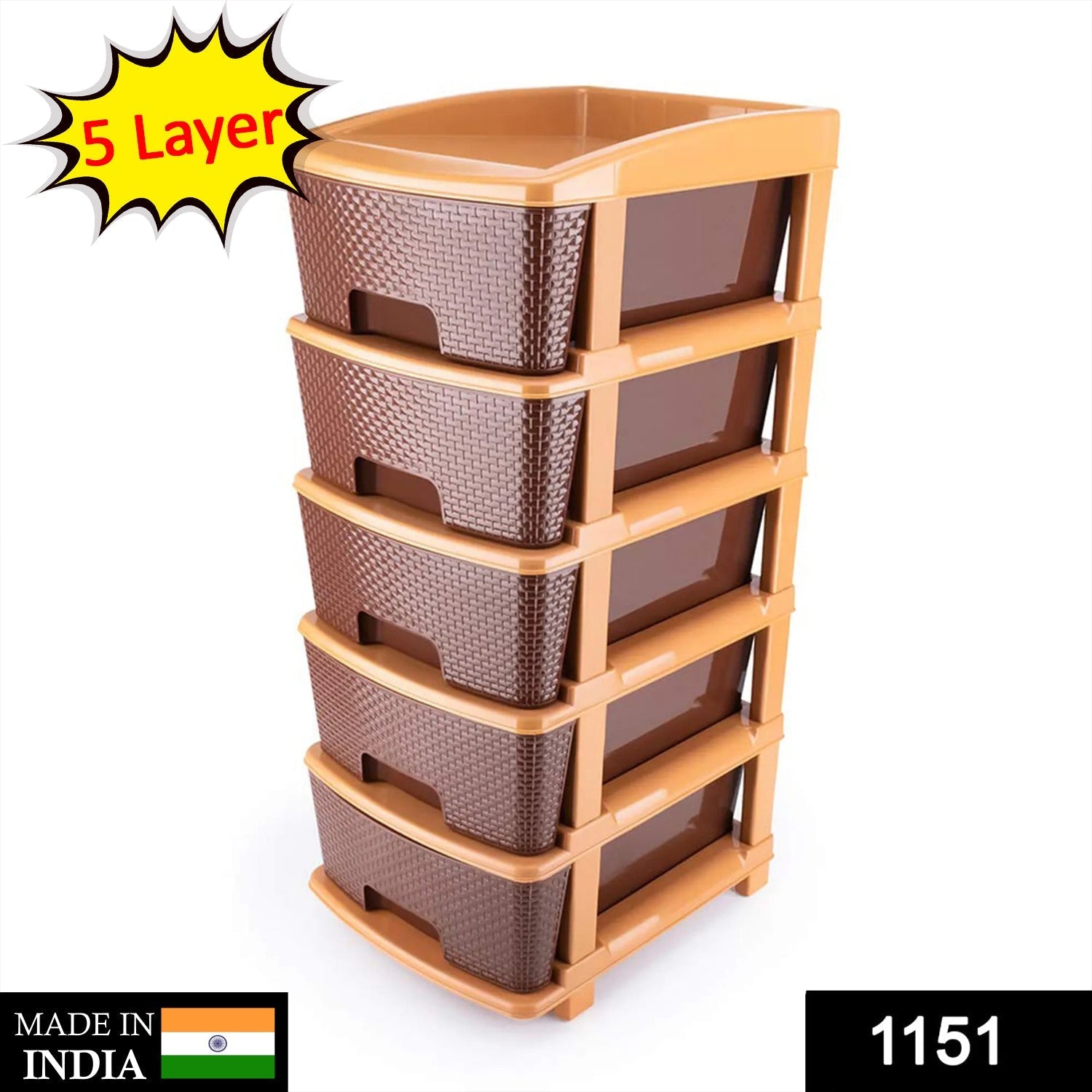 Plastic Modular Drawer – 5-Tier Brown Storage | Organivo Secondary image