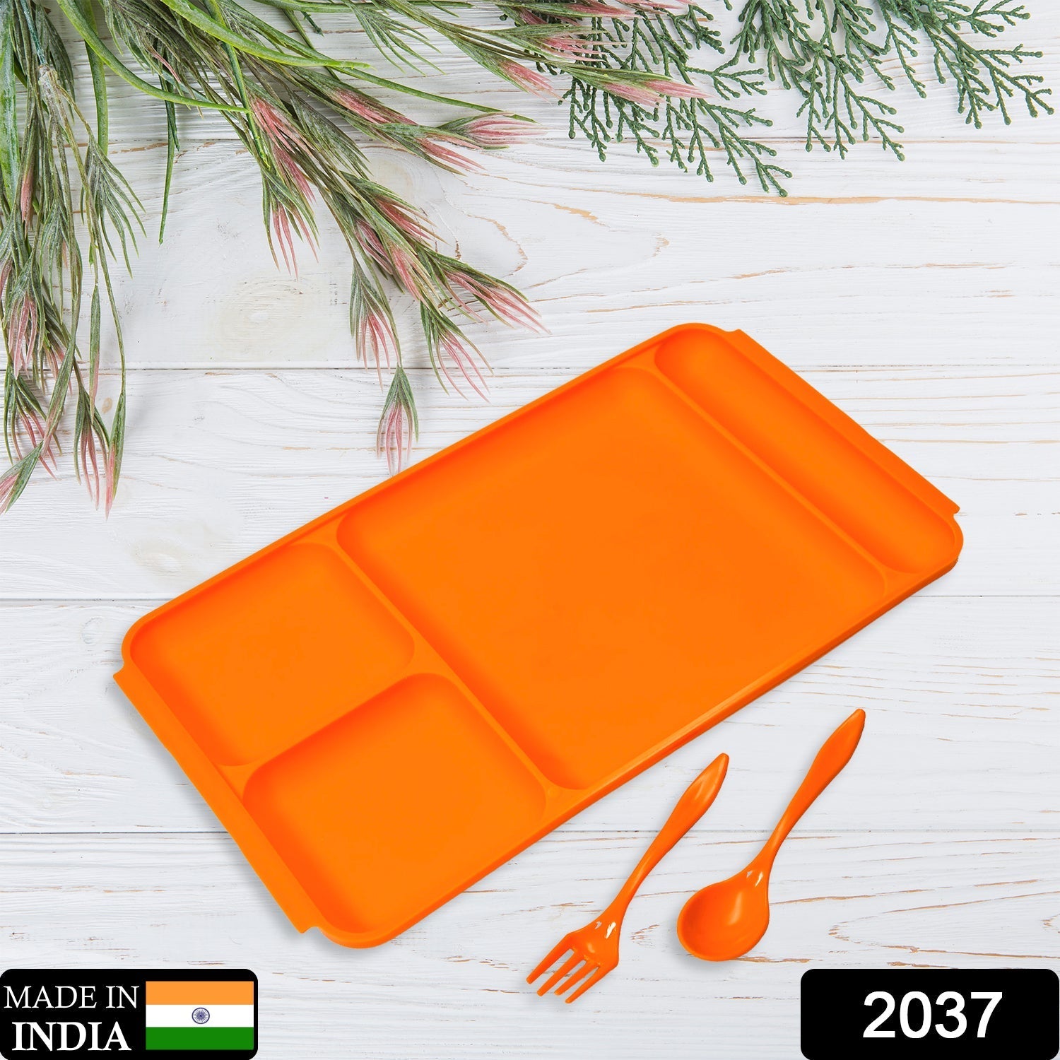 4-Compartment Plate – Plastic Dinner Set with Spoon & Fork | Secondary image