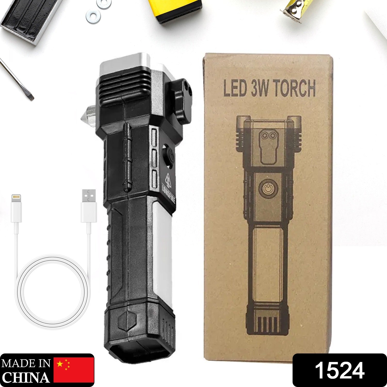 Rechargeable LED Torch – Emergency Hammer & Glass Cutter | Indo Glow Secondary image