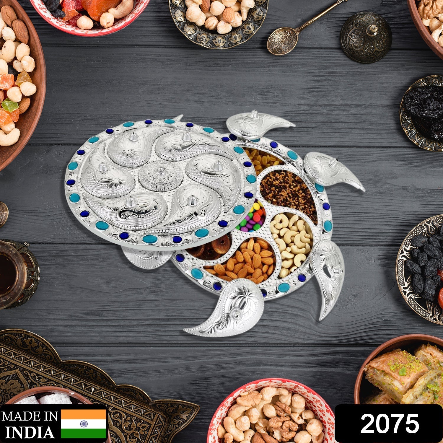 Rotating Dry Fruit Tray – 7-Compartment Snack Server | Lunchie Bunchie Secondary image