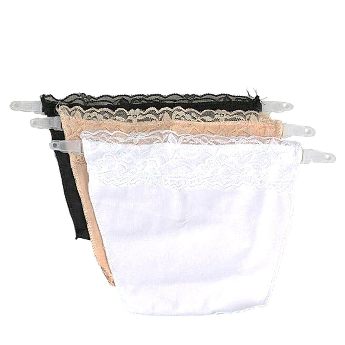 Glimmerly cotton clip-on camisoles in white, black, and beige displayed on a flat surface Main image