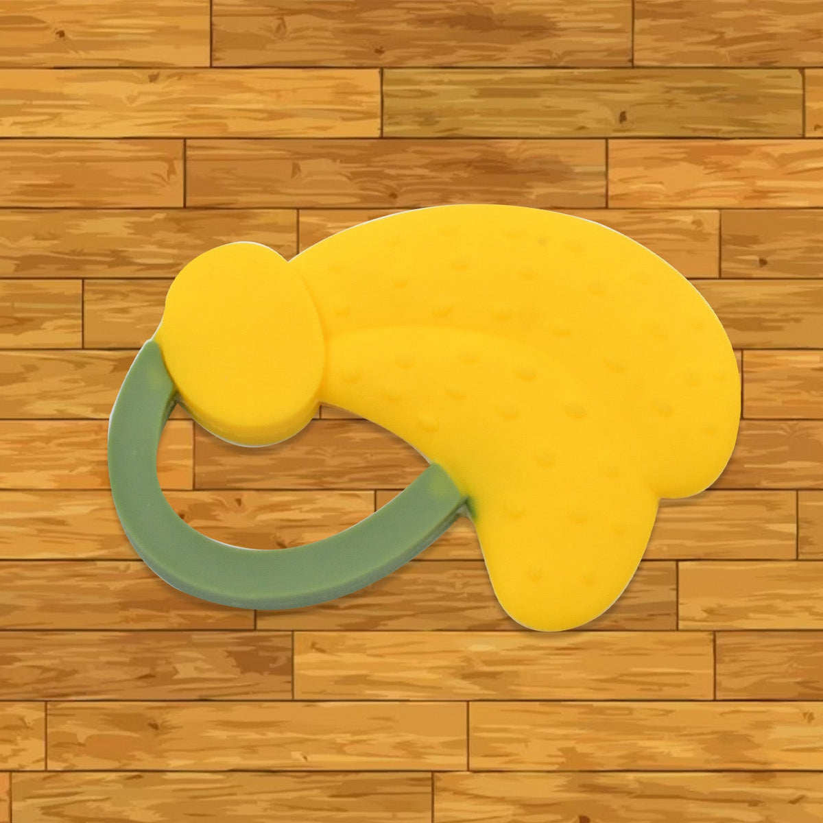 A vibrant yellow banana-shaped Baby Silicone Teether, designed for soothing infant gums. Main image