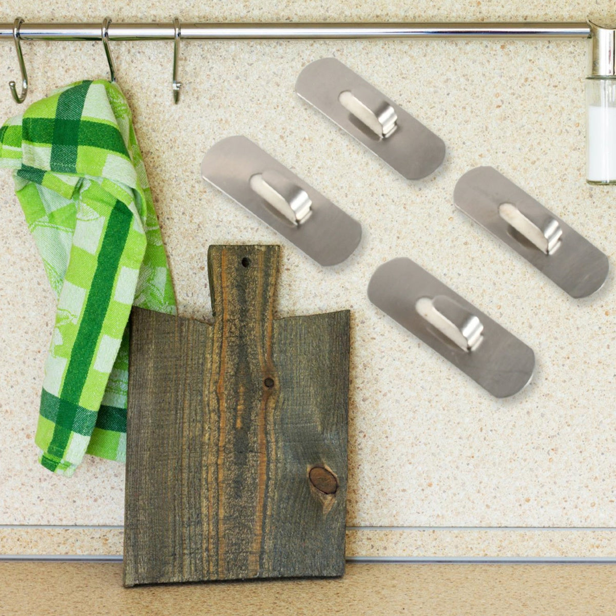 Set of Bathora heavy-duty self-adhesive hooks in stainless steel, shown on a clean background. Main image