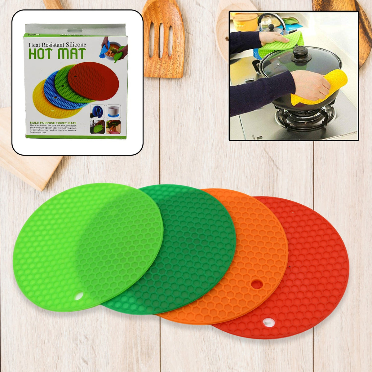 A single red silicone hot pot mat with a textured, non-slip surface. Main image
