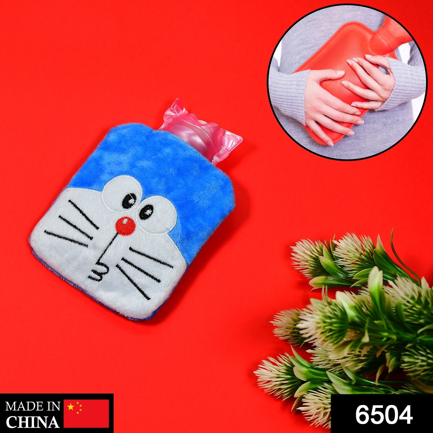 Doremon Hot Water Bag – Soft Cover for Pain Relief | Velvet Wellness Secondary image