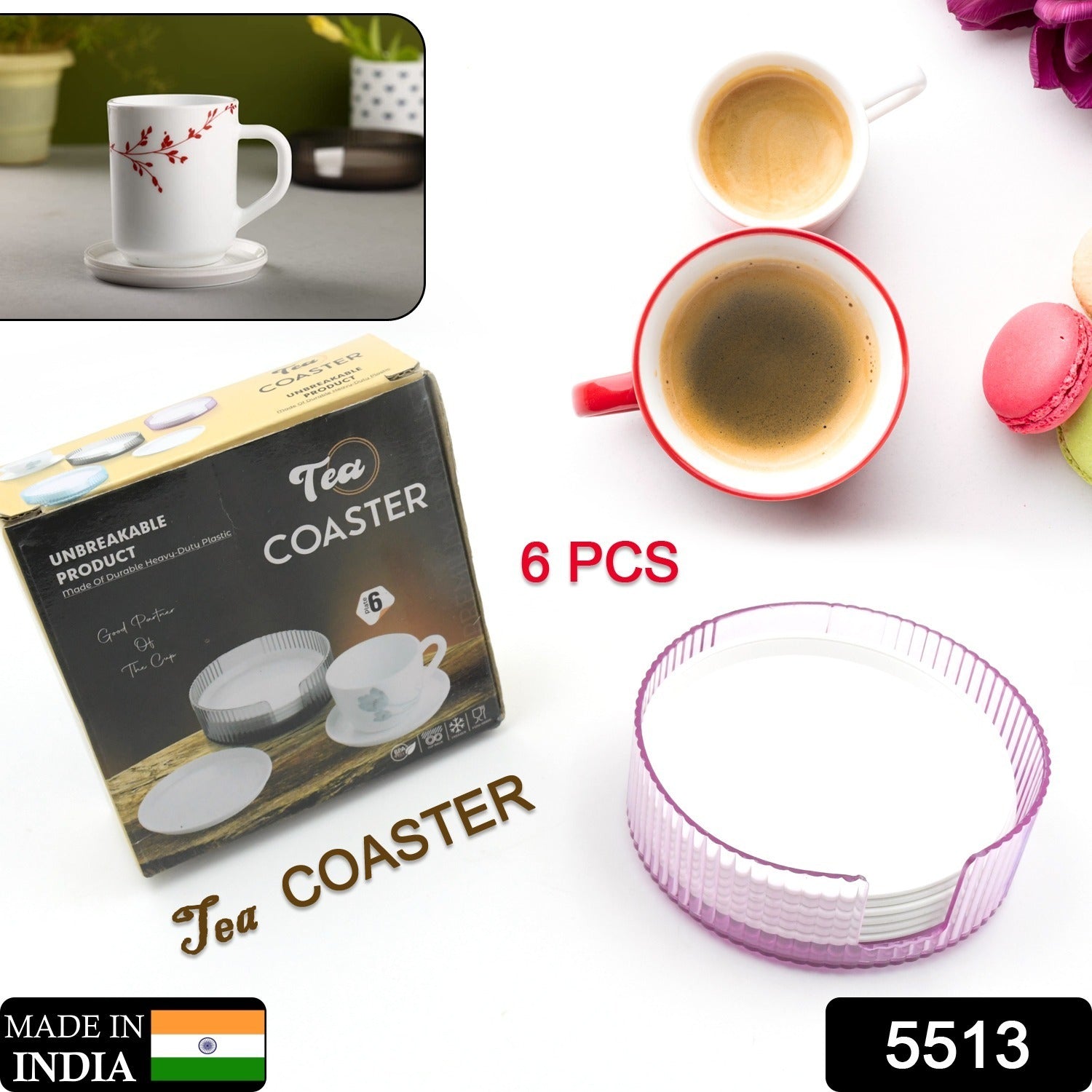 Plastic Coasters Set of 6 – Spill Protection for Tables | Tidy Table Secondary image