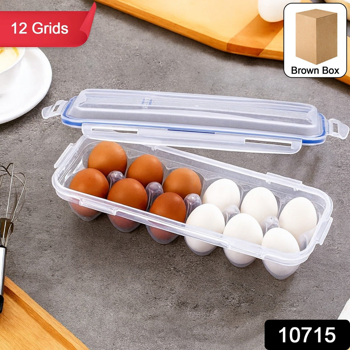 Transparent Lock-Clip Refrigerator Egg Storage Box with 12 eggs inside. Main image