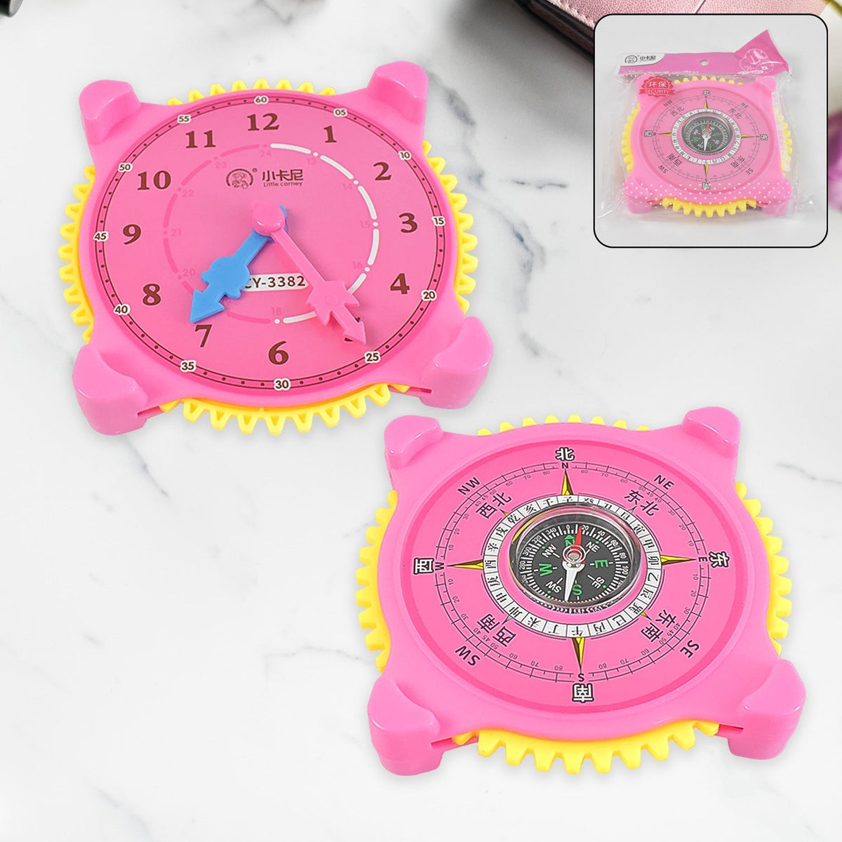 North-South navigation compass showing directions and built-in analog clock Main image