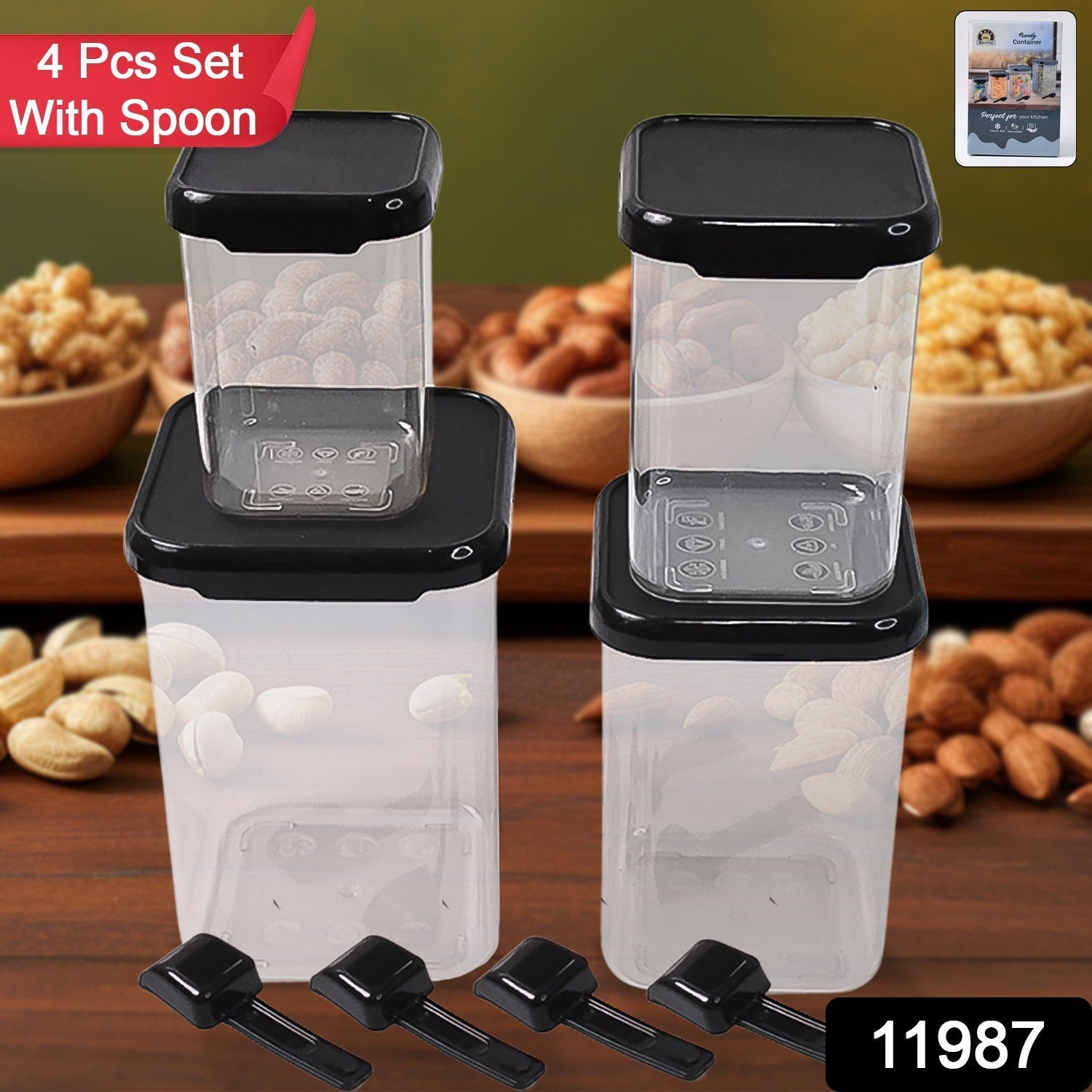 Air Tight Containers – 4 Pc Plastic Storage Set with Spoon Secondary image