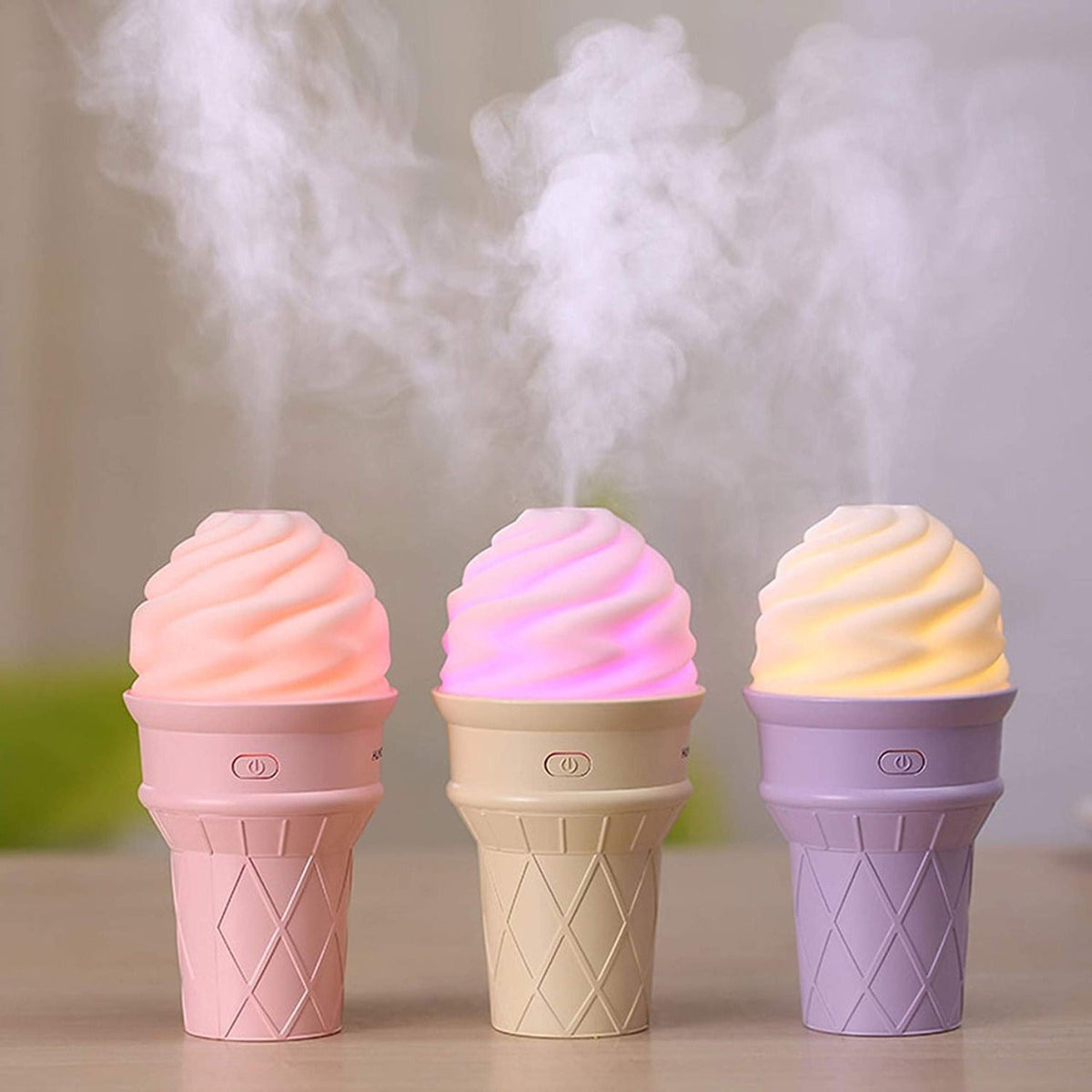 Ice cream shaped LED humidifier with mist spray in multicolor Main image