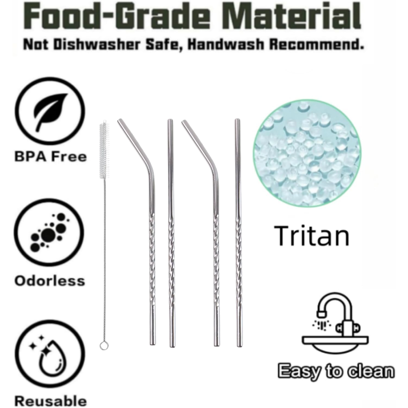 Reusable Stainless Steel Straws – Set of 4 with Brush | SparkleTidy Secondary image