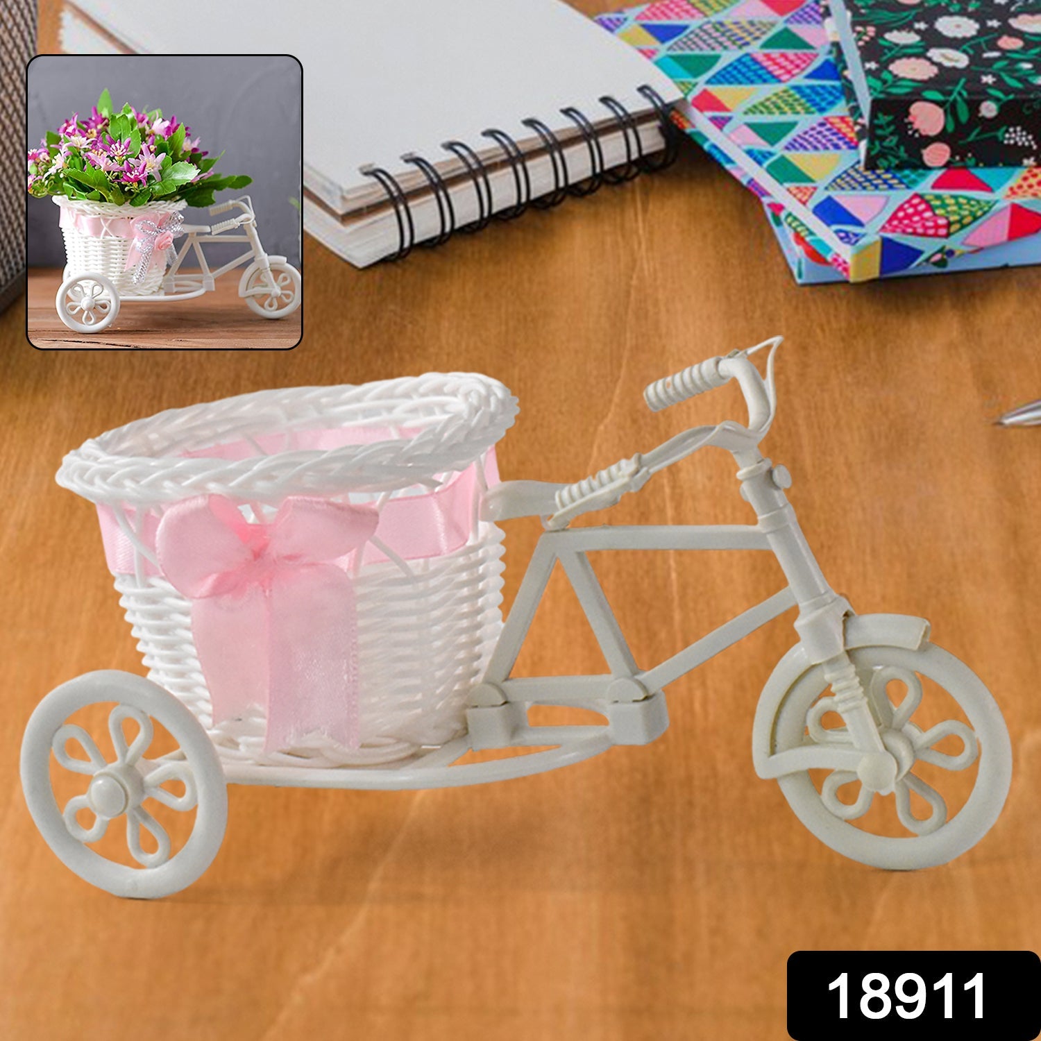 Bicycle Flower Pot Stand – Lightweight Plastic Home Decor Accent Secondary image