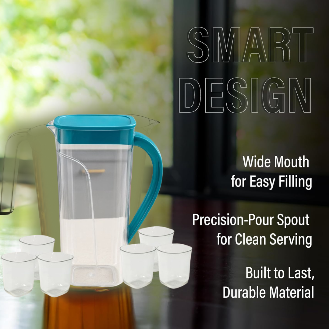Plastic Jug with 6 Glass Set – 1.5L Unbreakable & Elegant Secondary image