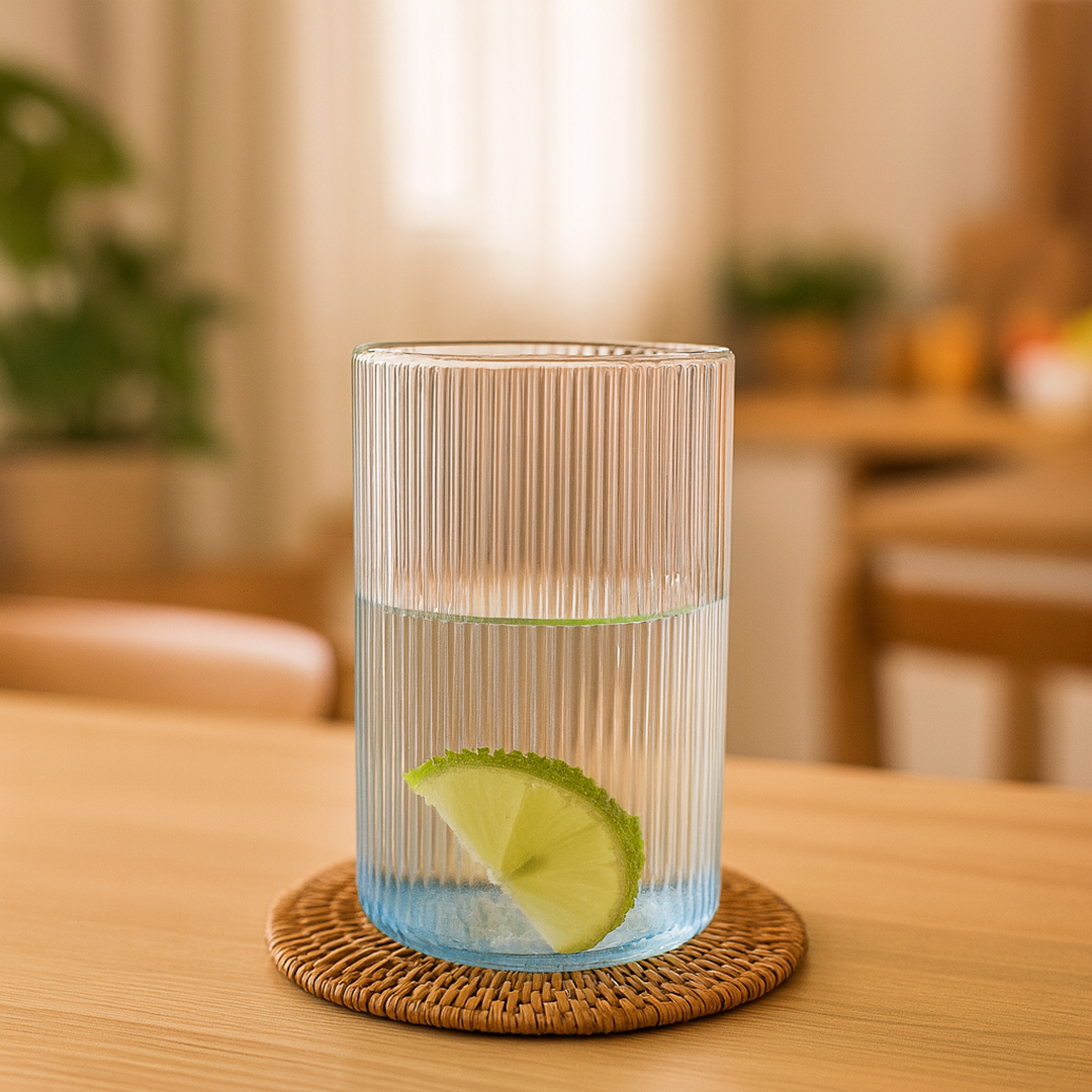 Plastic Glass Set – 6 Tall Ribbed 300ml Unbreakable Glasses Secondary image