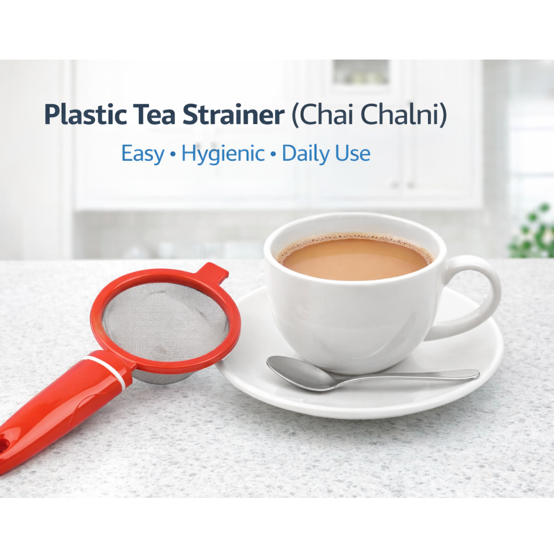 Siplix Plastic Chai Chalni with fine mesh for straining tea. Main image
