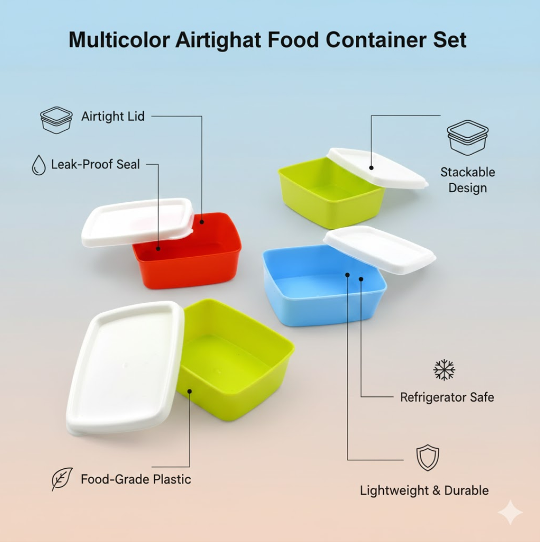 Airtight Food Containers – 3 Pc Multicolor Plastic Set | Tidy Table Secondary image