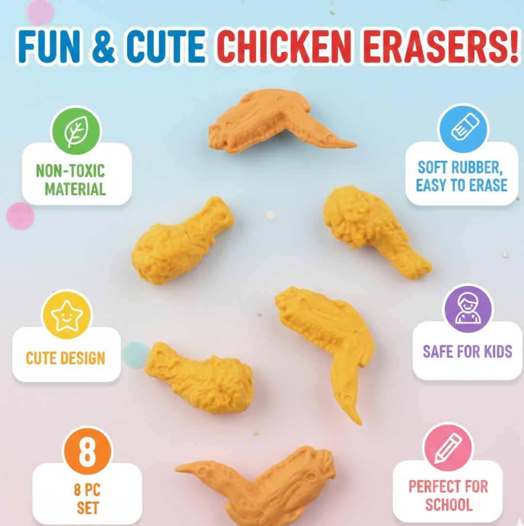 Chicken Erasers – Fun Wing & Leg Set | TinyTrendy Secondary image