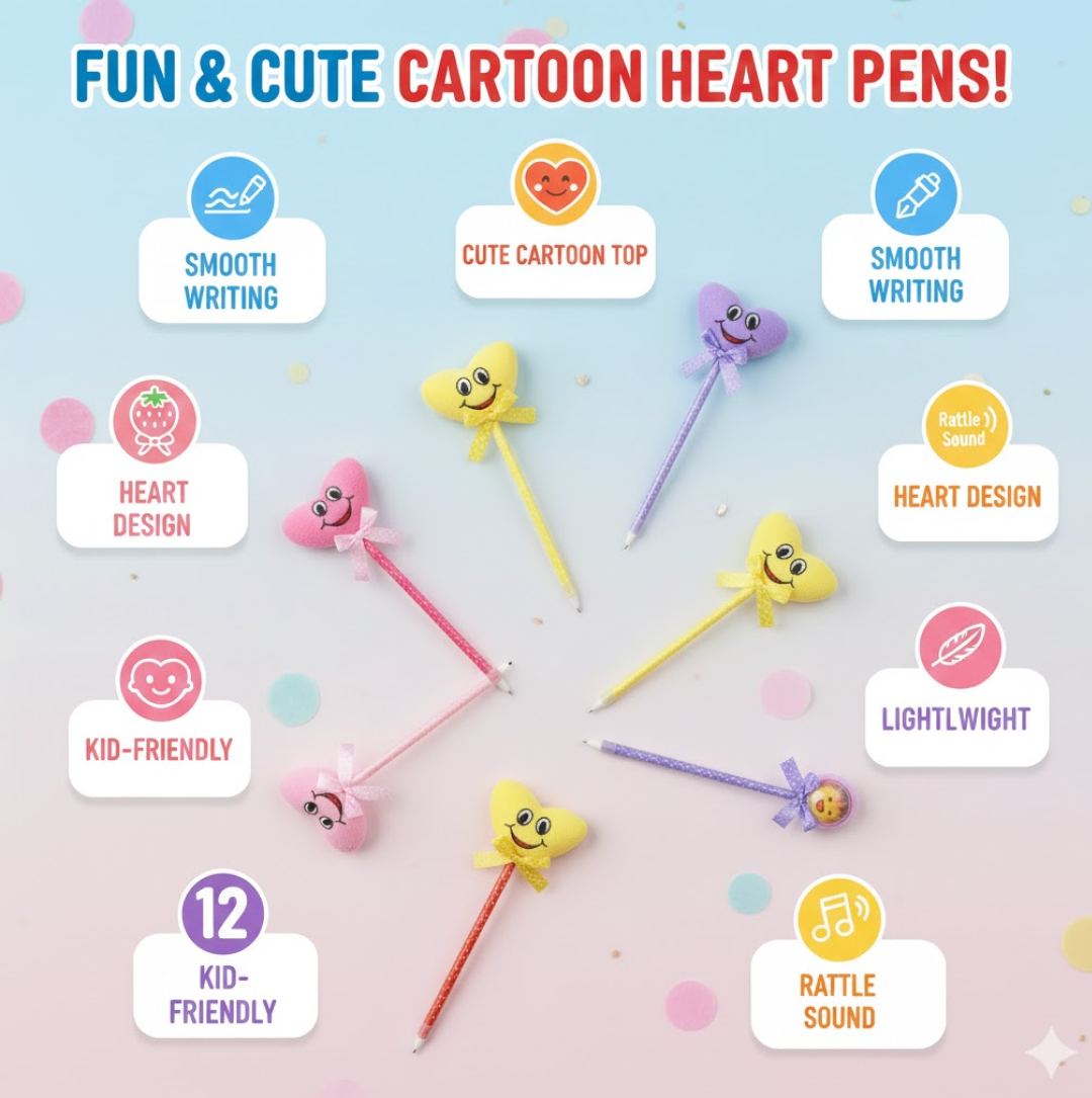 Cartoon Ballpoint Pens – 12-Pack Heart & Rattle Design | InkGlow Secondary image