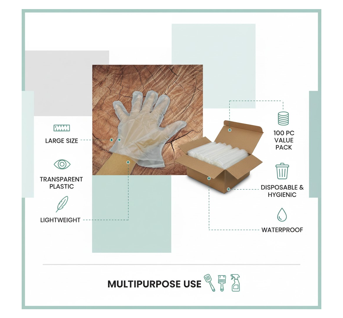 Disposable Gloves – Large Clear Plastic, 100 Pcs | Grow Wear Secondary image