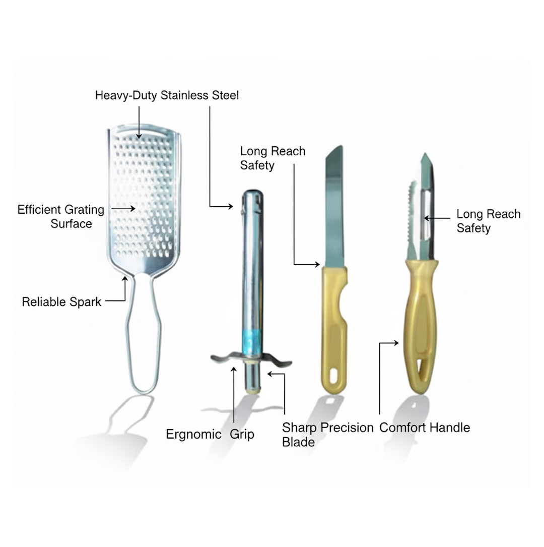 Complete 4-in-1 Kitchen Tool Set with lighter, knife, peeler, and grater Main image