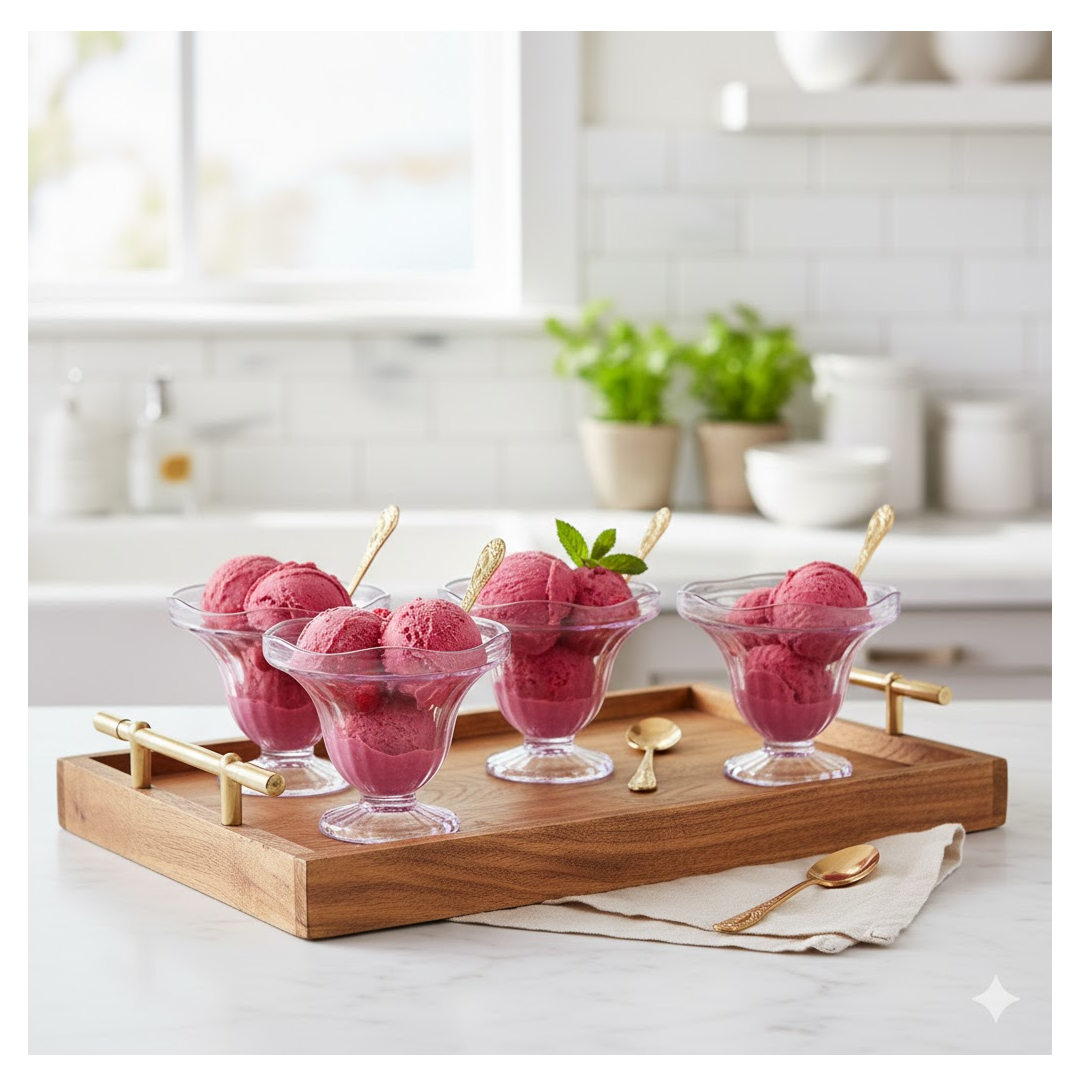Set of six clear plastic ice cream bowls with a classic tulip design. Main image