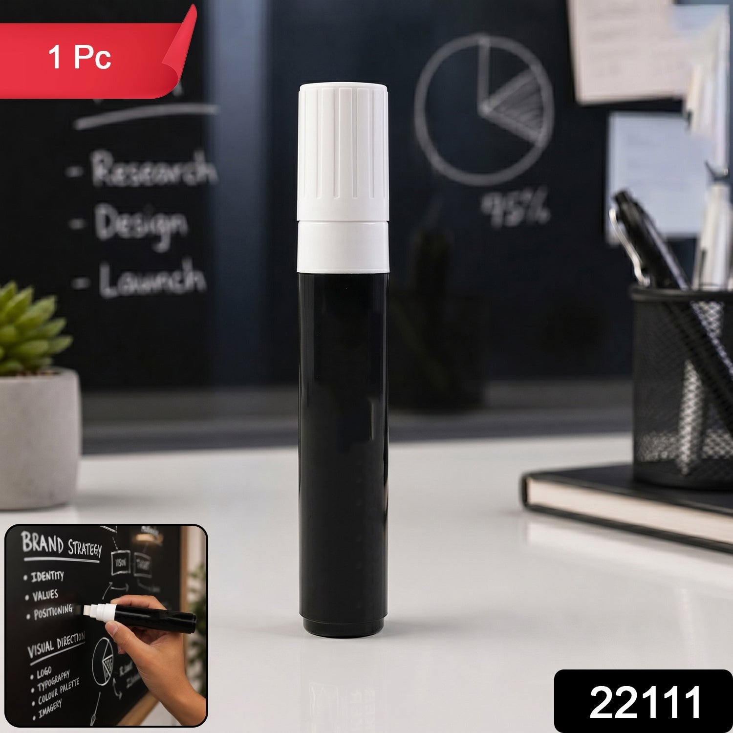 Black Chalk Marker Pen – Liquid Erasable for Chalkboard & Glass Secondary image