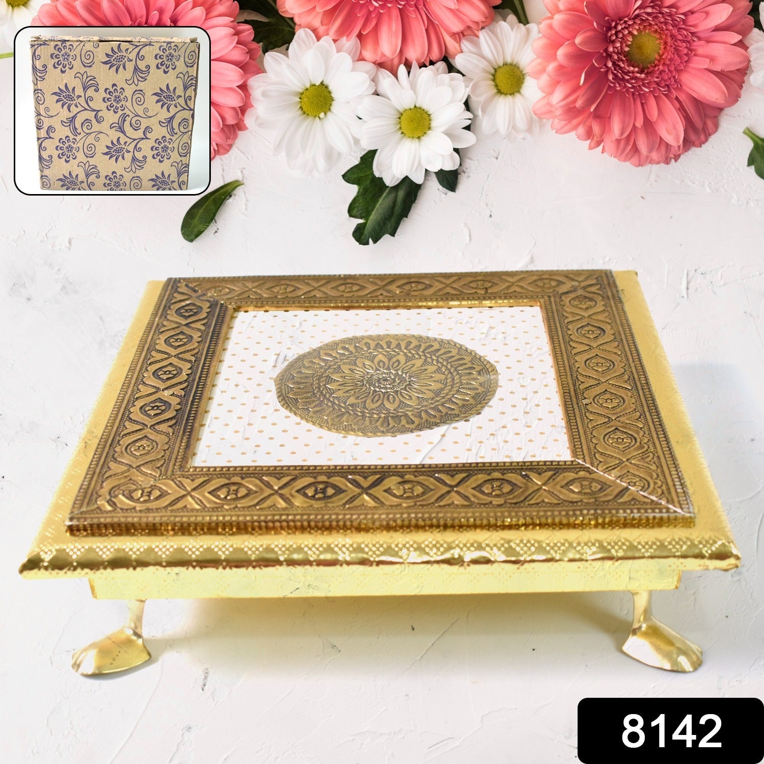 Pooja Chowki – Golden Square Wooden Bajot (20x20 CM) | Styleva Secondary image