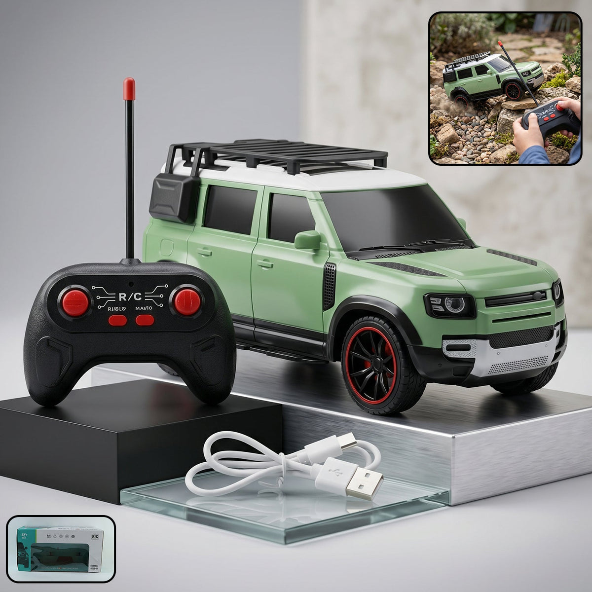 Kids playing with high-speed remote control racing car Main image