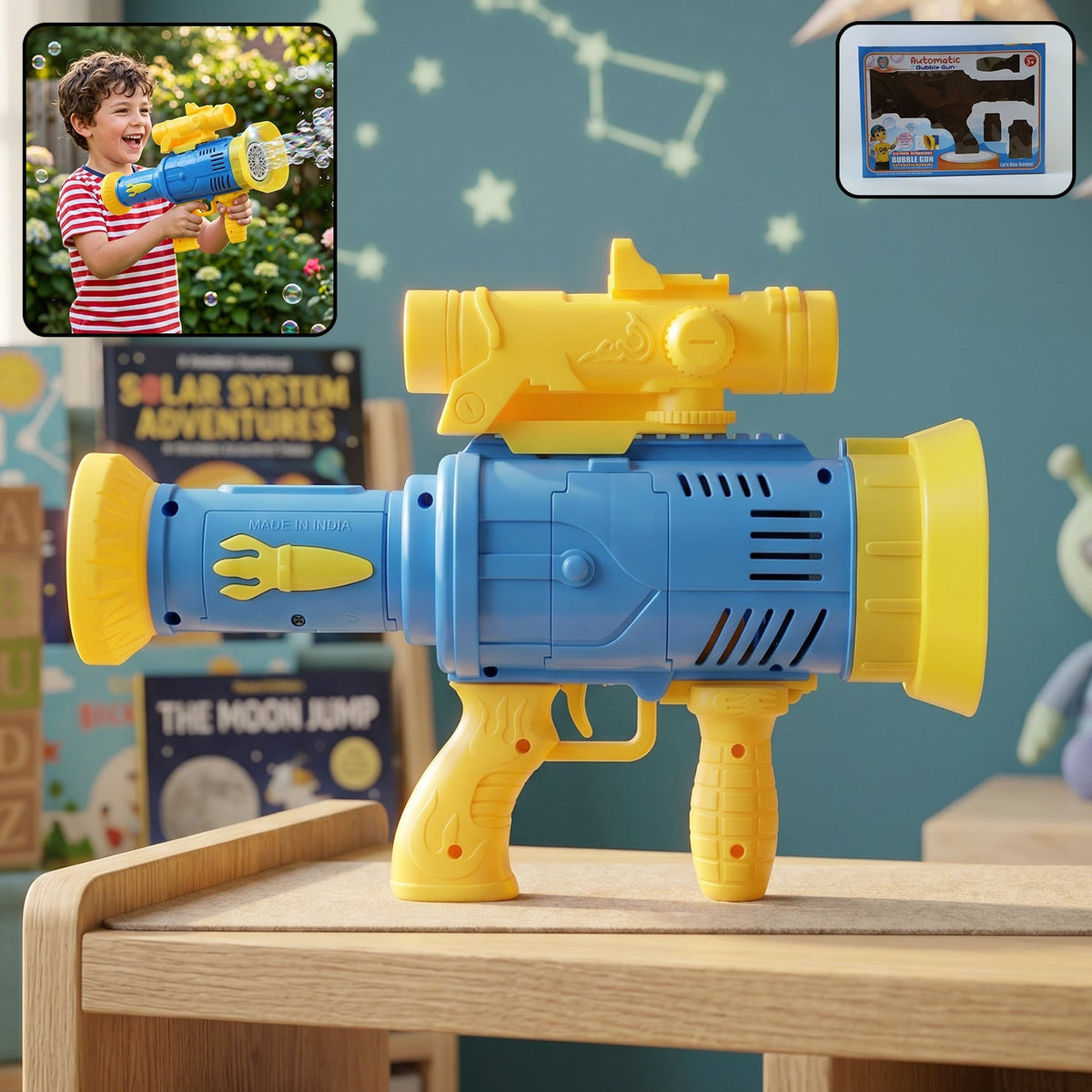 Automatic rechargeable bubble gun with colorful lights for kids Main image