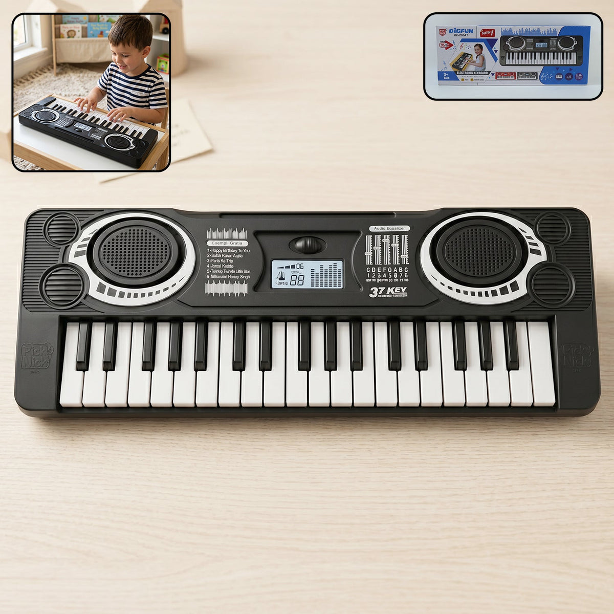 Electronic musical keyboard toy for kids with colorful keys and multiple sound options Main image