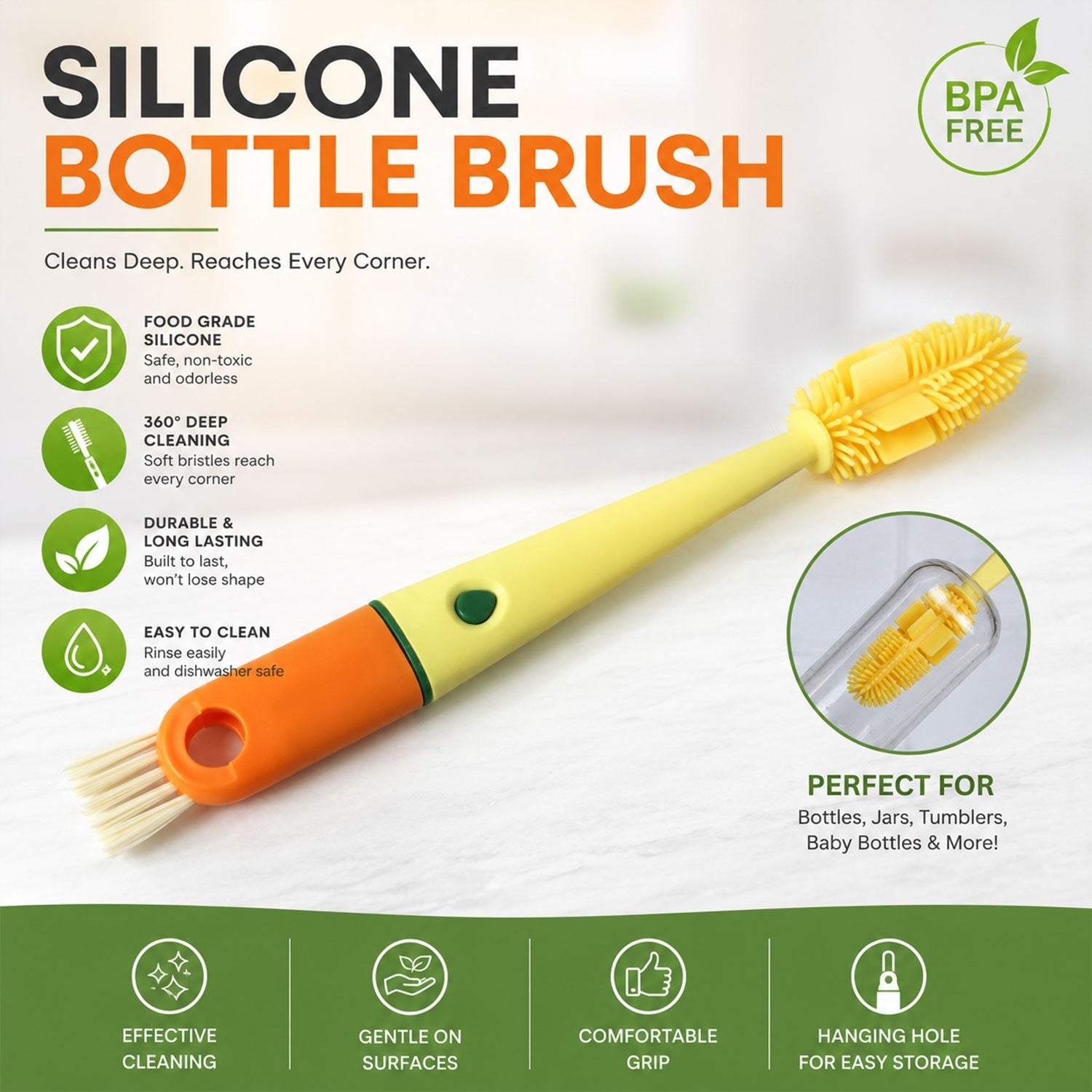 4 in 1 Silicone Bottle Cleaning Brush – Hygienic & Reusable Secondary image