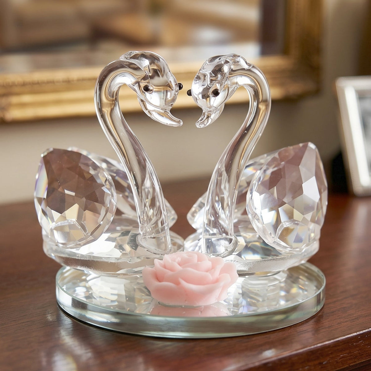 Elegant crystal swan pair showpiece for home decor and gifting Main image