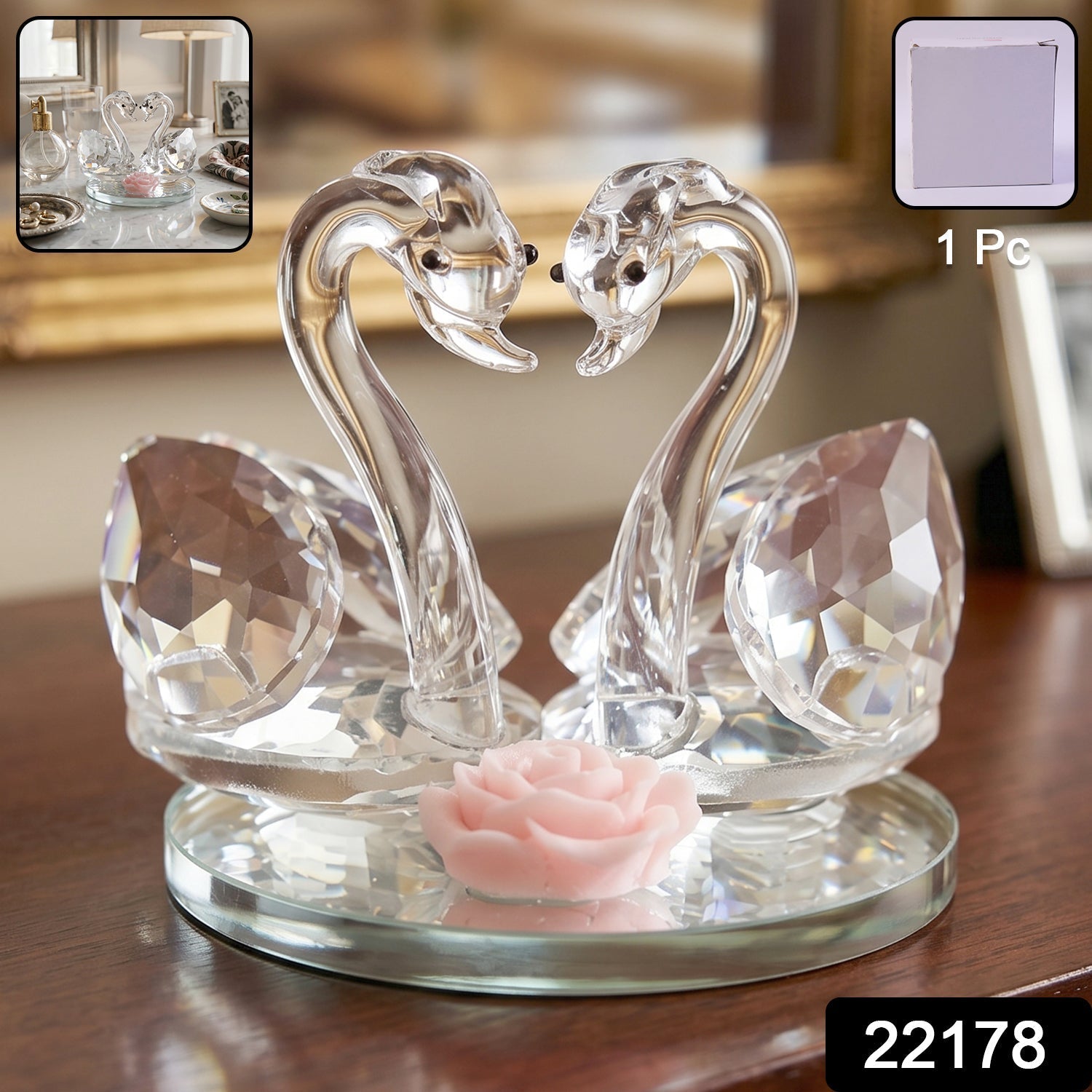 Crystal Swan Pair Showpiece – Elegant Decorative Gift for Love Secondary image