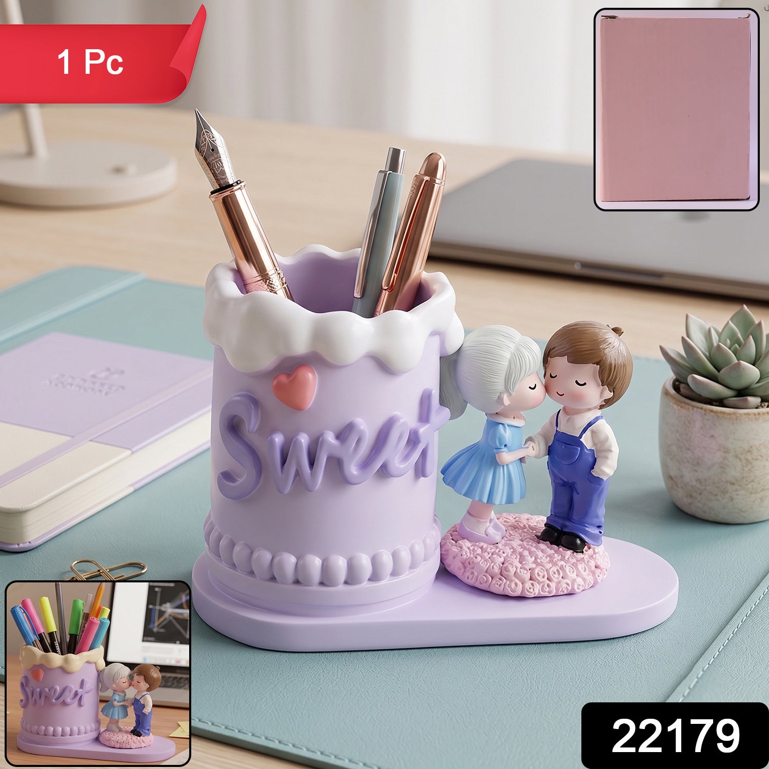 Cute Couple Pen Holder – Adorable Resin Desk Organizer & Showpiece Secondary image
