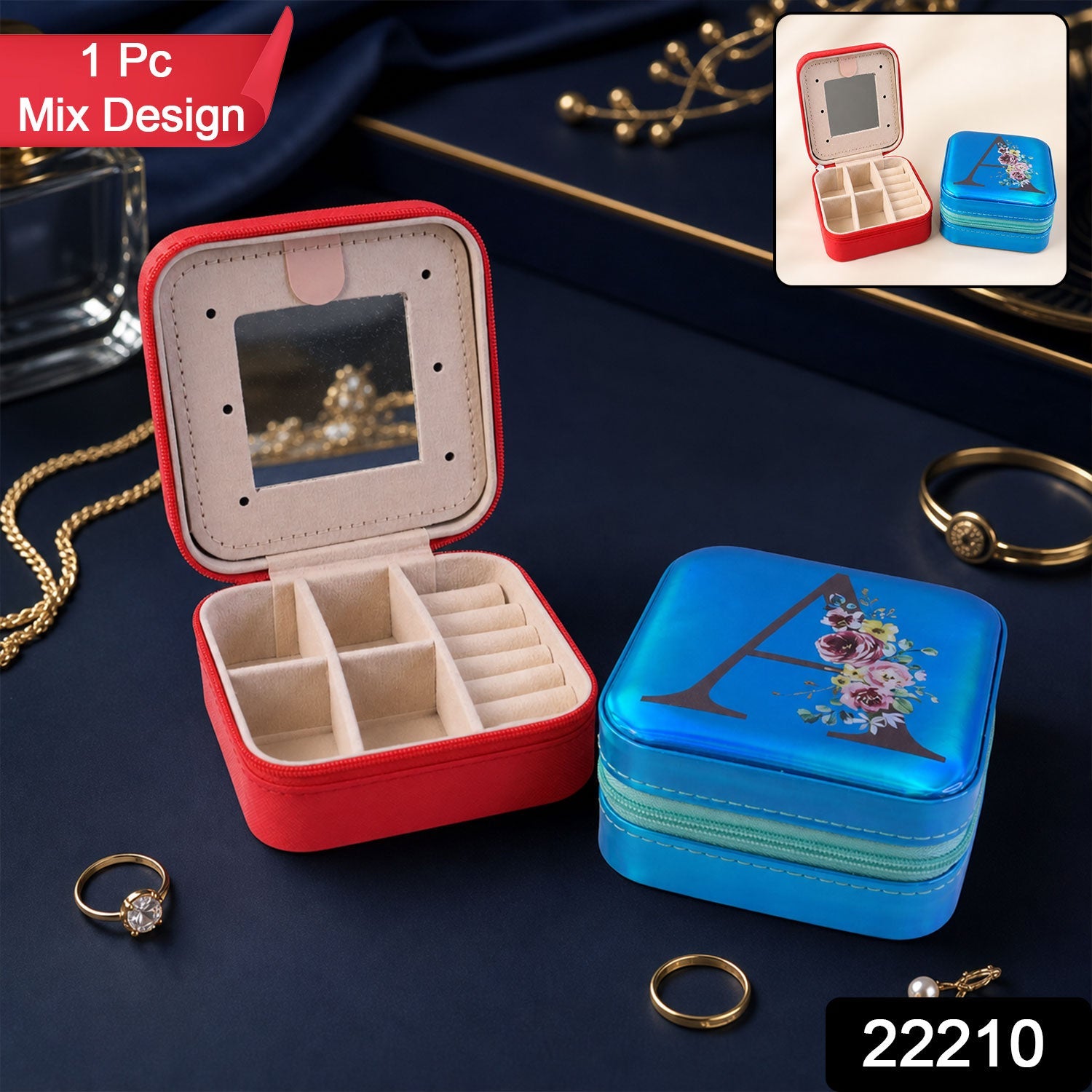 Mini Jewelry Organizer Box with Mirror – Portable Travel Case for Rings and Earrings Secondary image